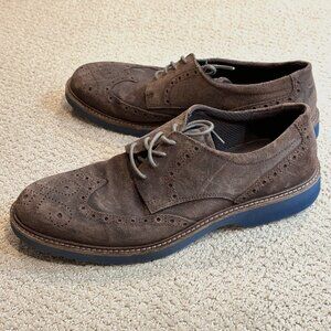 Ecco Men's Brown Suede Wingtip Derby with Blue Sole